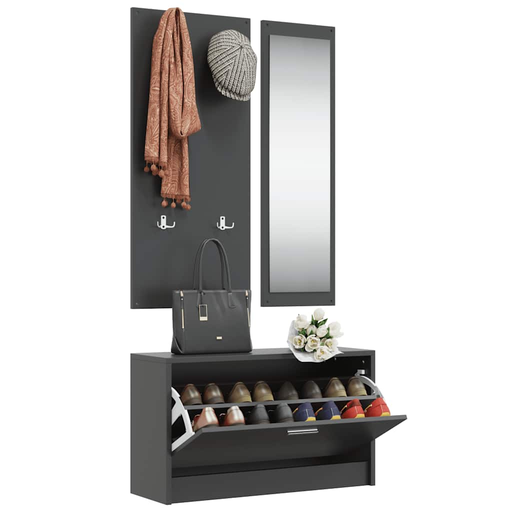 Vidaxl Shoe Cabinet Set 3-i-1 redigeret træ sort