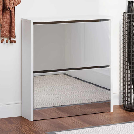 Vidaxl Shoe Cabinet med spejl 2-lag 63x17x67 cm højglans hvid