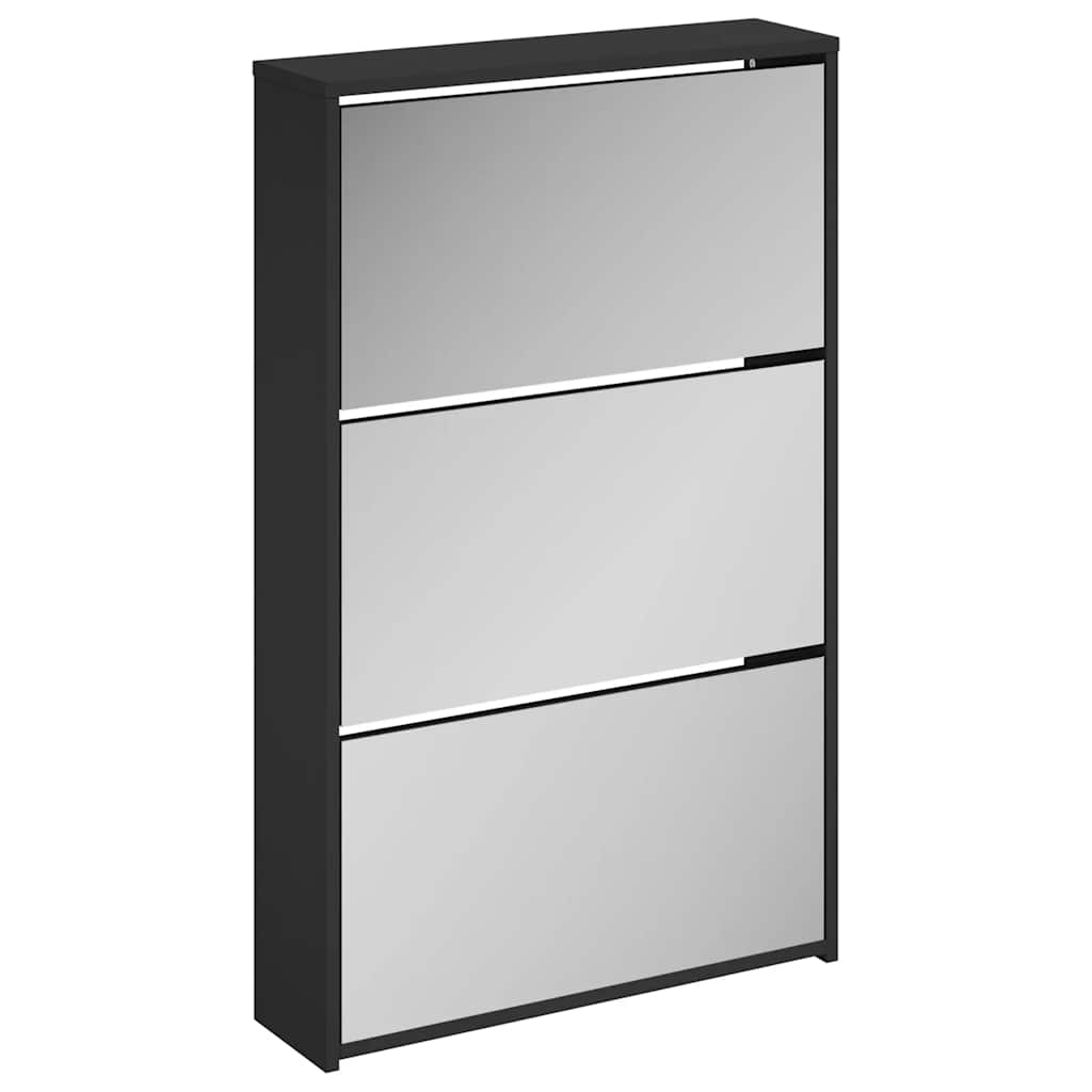 Vidaxx skoskab med spejl 3-lags sort 63x17x102,5 cm