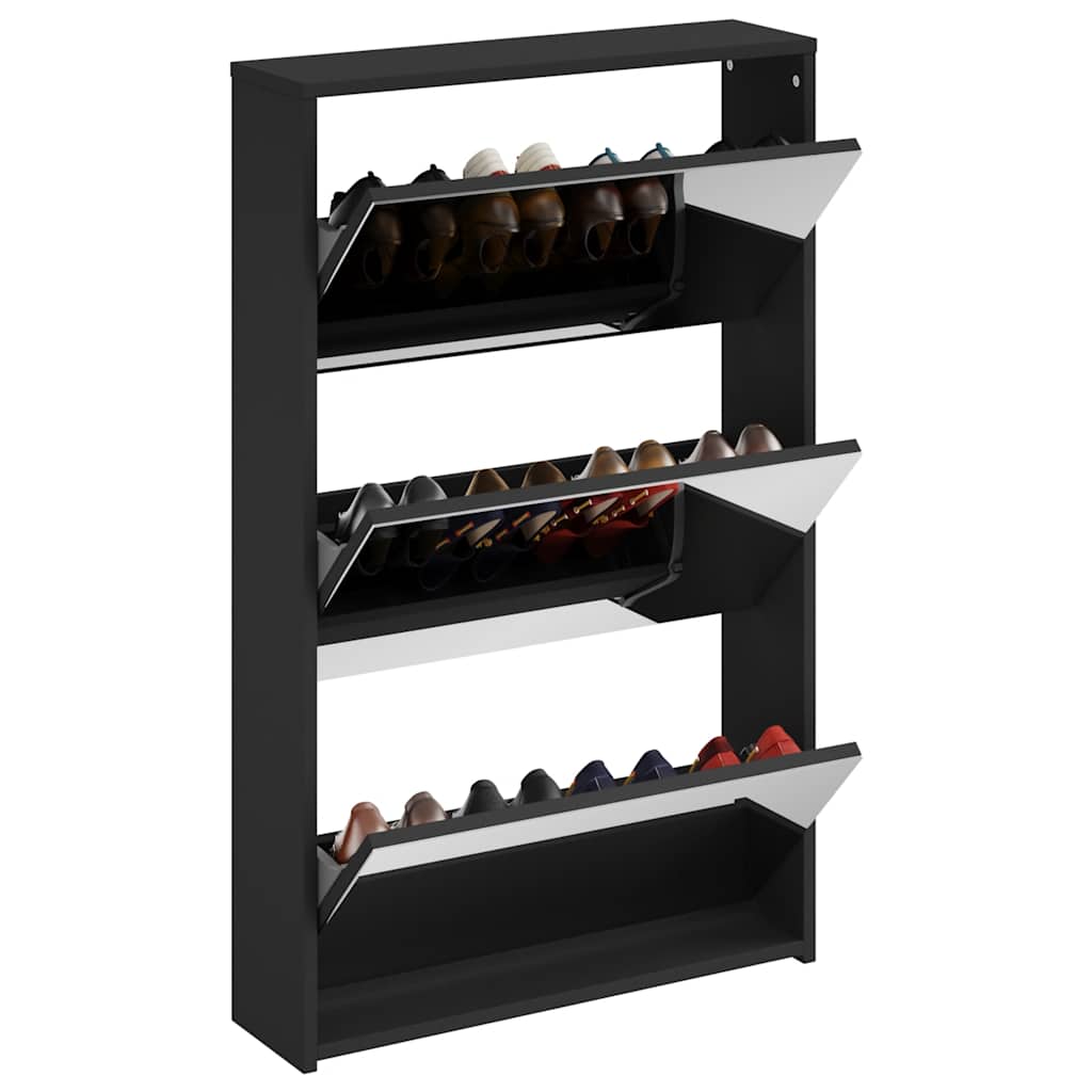 Vidaxx skoskab med spejl 3-lags sort 63x17x102,5 cm