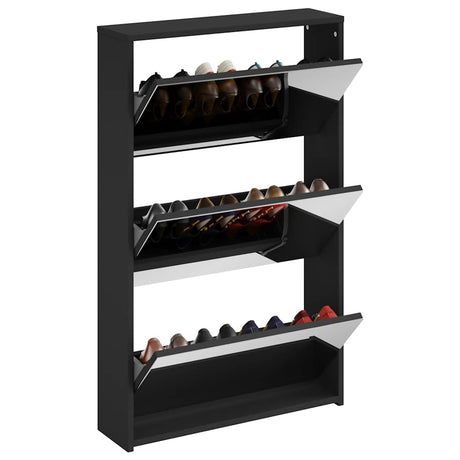 Vidaxx skoskab med spejl 3-lags sort 63x17x102,5 cm