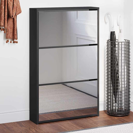 Vidaxx skoskab med spejl 3-lags sort 63x17x102,5 cm