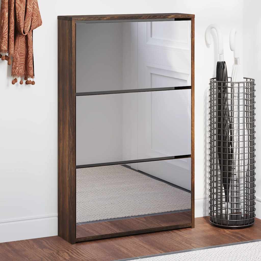 Vidaxx skoskab med spejl 3-lags 63x17x102,5 cm røget eg