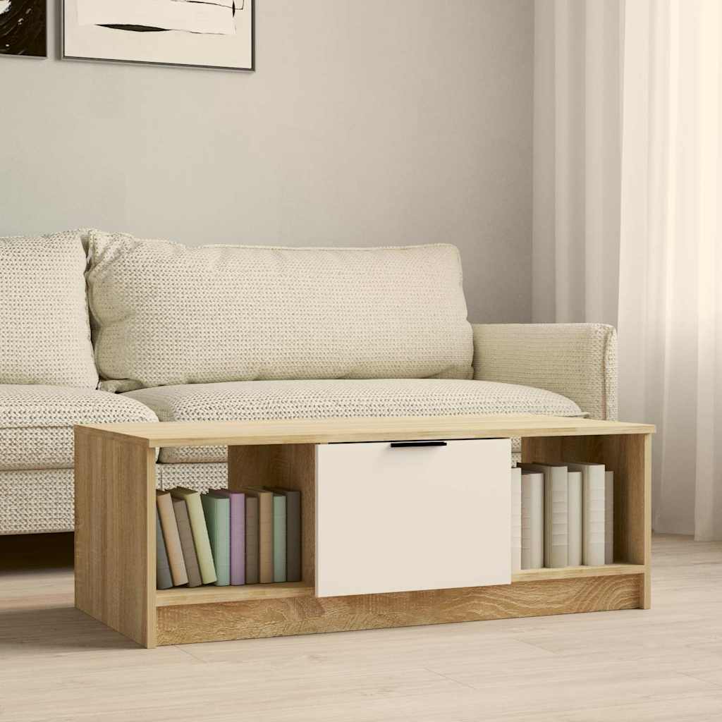 Vidaxl salontafel 102x50x36 cm bewerkt hout wit en sonoma eikenkleurig