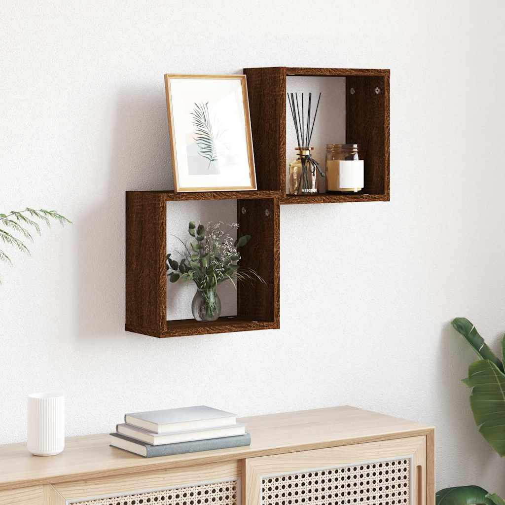 Vidaxl wandrekken kubus 2 st 30x15x30 cm gerookt bruin eiken