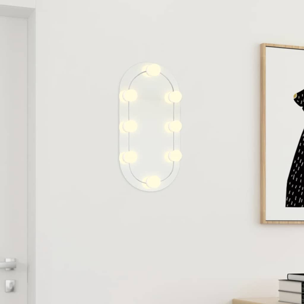 Vidaxxl spejl med LED belysning 40x20 cm glas oval