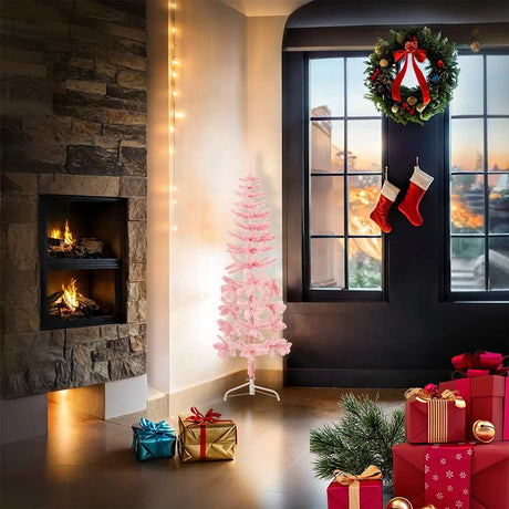 Vidaxl Kunstkerstboom halvt med standard smalle 120 cm lyserød