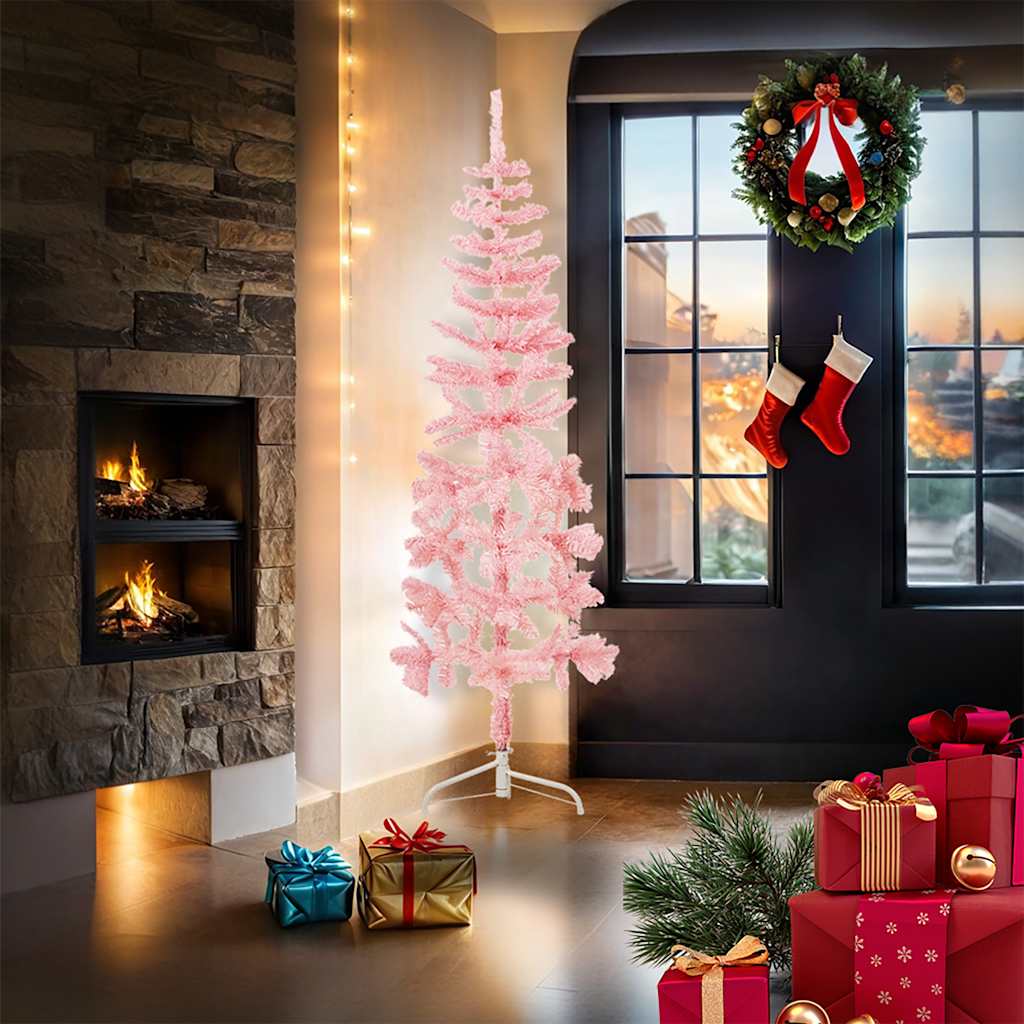 Vidaxl Kunstkerstboom halvt med standard smal 180 cm lyserød