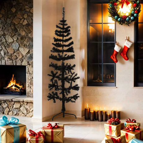 Vidaxl Kunstkerstboom halvdelen med standard smal 180 cm sort