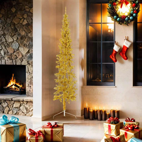 Vidaxl Kunstkerstboom halvdelen med standard smal 180 cm guldfarvet