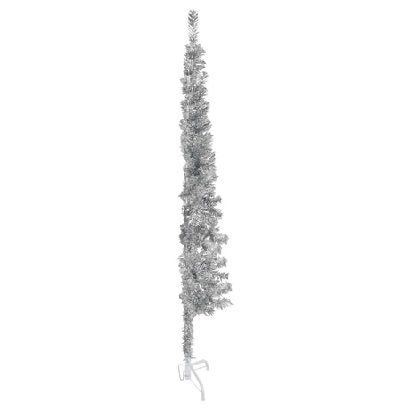 Vidaxl Kunstkerstboom halvdelen med standard smal 150 cm sølvfarvet