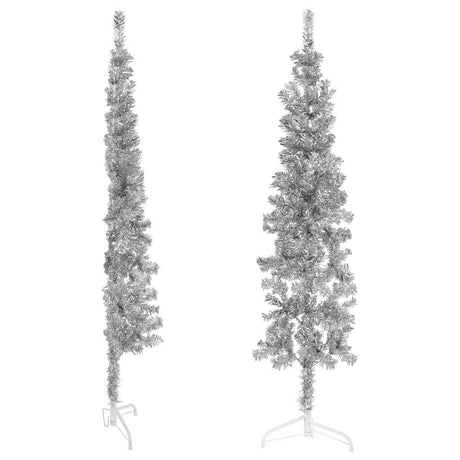 Vidaxl Kunstkerstboom halvdelen med standard smal 150 cm sølvfarvet