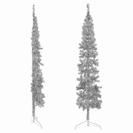Vidaxl Artificial Christmas Tree Half med standard smal 210 cm sølvfarvet