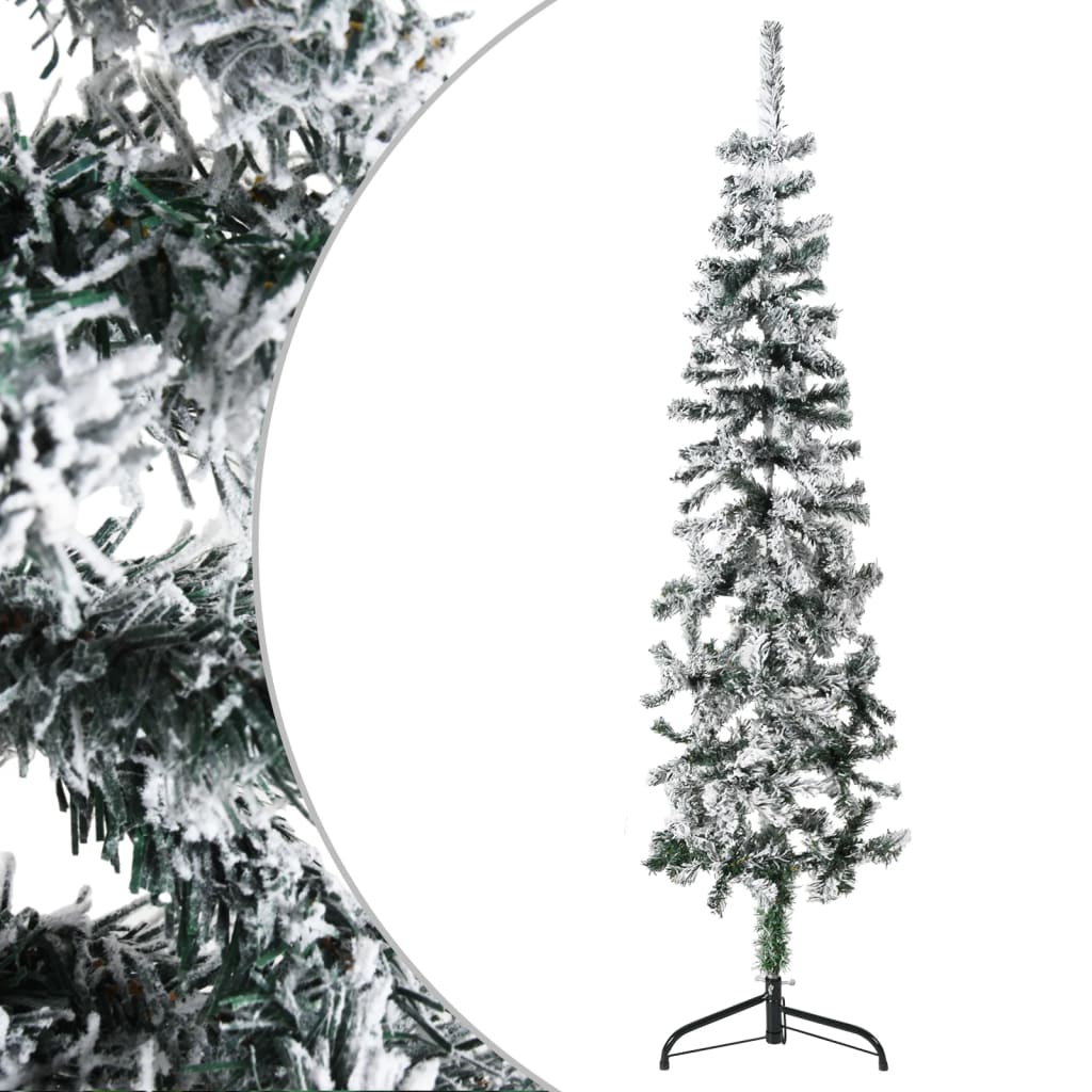 Vidaxl Kunstkerstboom halvt med sne smal 120 cm