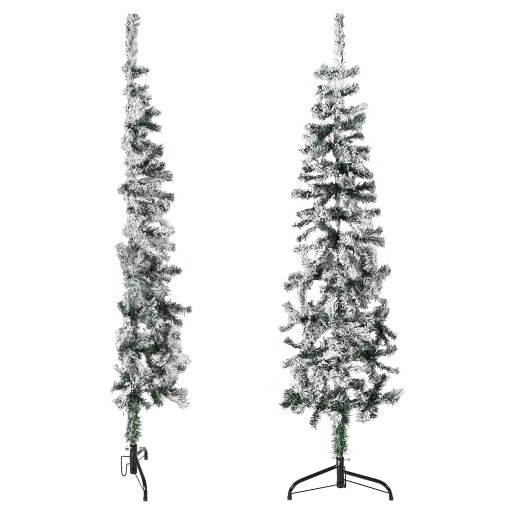 Vidaxl Kunstkerstboom halvt med sne smal 120 cm