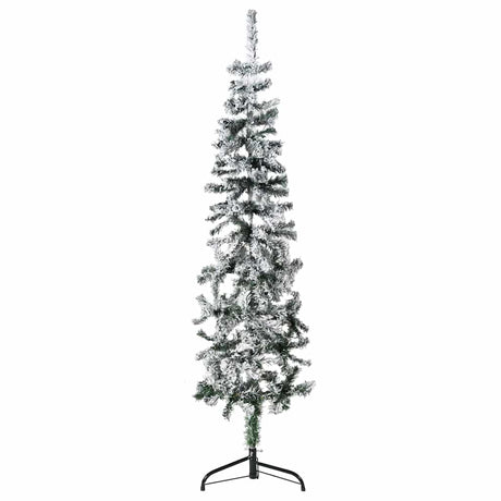 Vidaxl Kunstkerstboom halvt med sne smal 150 cm