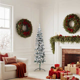 Vidaxl Kunstkerstboom halvt med sne smal 150 cm