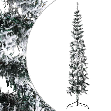 Vidaxl Kunstkerstboom halvt med sne smal 180 cm