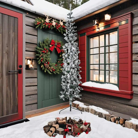 Vidaxl Kunstkerstboom halvt med sne smal 240 cm
