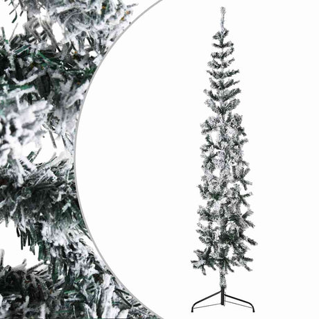 Vidaxl Kunstkerstboom halvt med sne smal 240 cm
