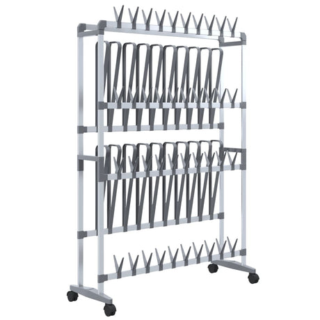 Vidaxl schoenenrek met wieltjes 89x27x120 cm zilverkleurig