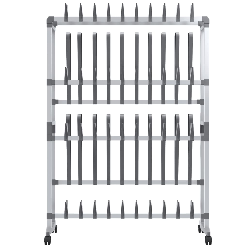 Vidaxl schoenenrek met wieltjes 89x27x120 cm zilverkleurig