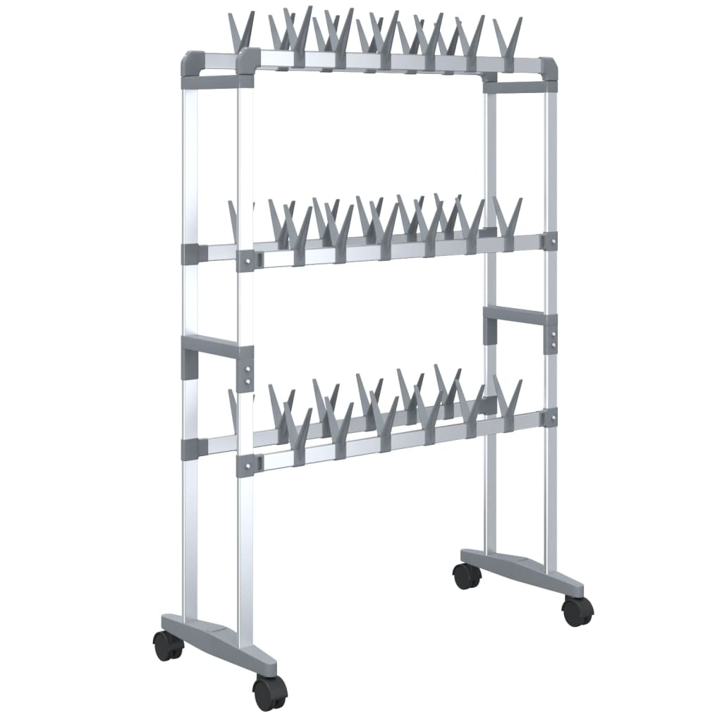 Vidaxl schoenenrek met wieltjes 66x27x100 cm zilverkleurig