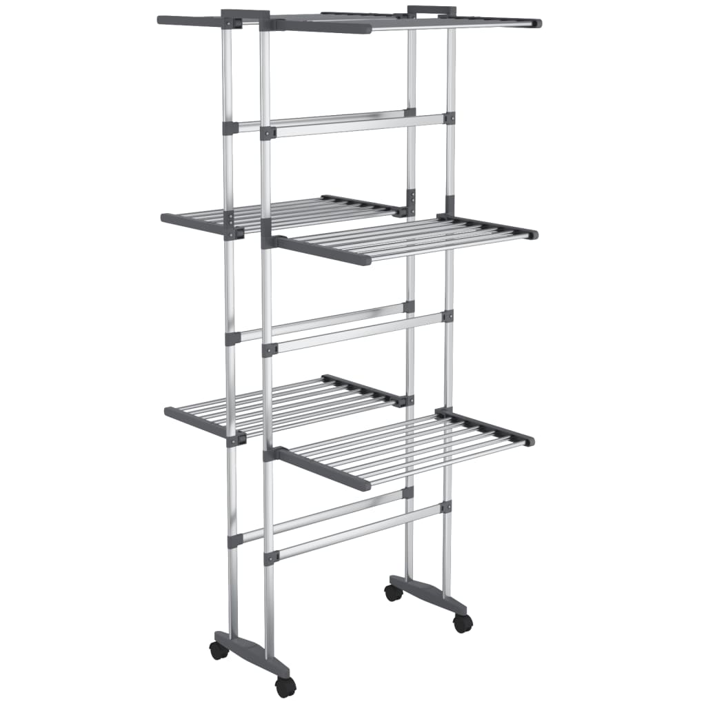 Vidaxl tørringsstativ 3-lag med hjul 60x70x129 cm sølvfarvet