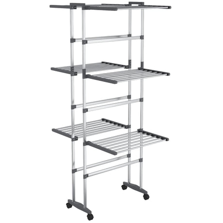 Vidaxl tørringsstativ 3-lag med hjul 60x70x129 cm sølvfarvet