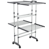 Vidaxl droogrek 2-laags met wieltjes 60x70x106 cm zilverkleurig