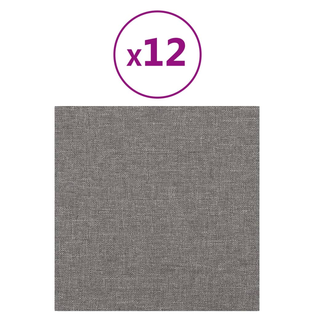 Vidaxl vægpaneler 12 st 1,08 m² 30x30 cm stof lysegrå