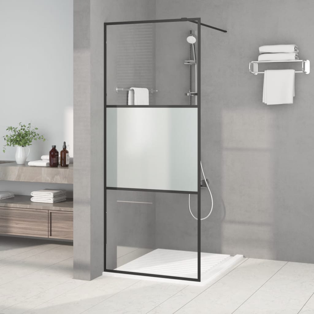 Vidaxl walk-in brusevæg 80x195 cm halvmat esg glas sort