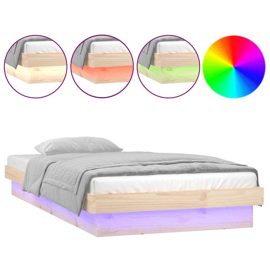 Vidaxl bedframe led massief hout 75x190 cm