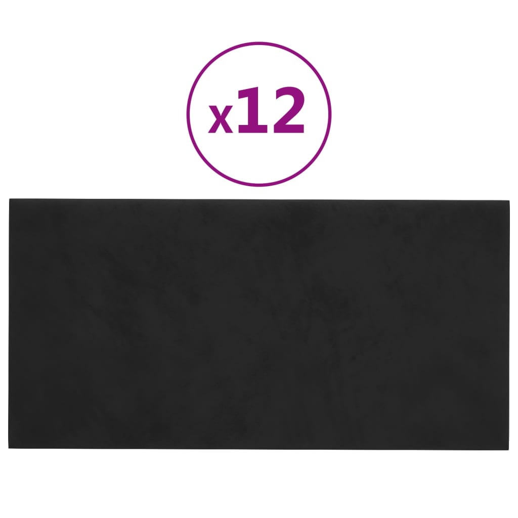Vidaxl vægpaneler 12 st 2.16 m² 60x30 cm fløjl sort