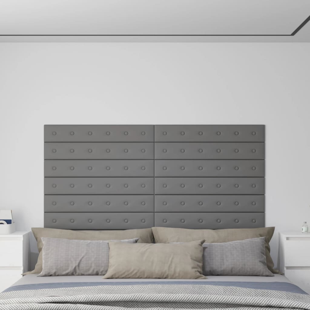 Vidaxl vægpaneler 12 St 1,62 m² 90x15 cm Kunstig lædergrå