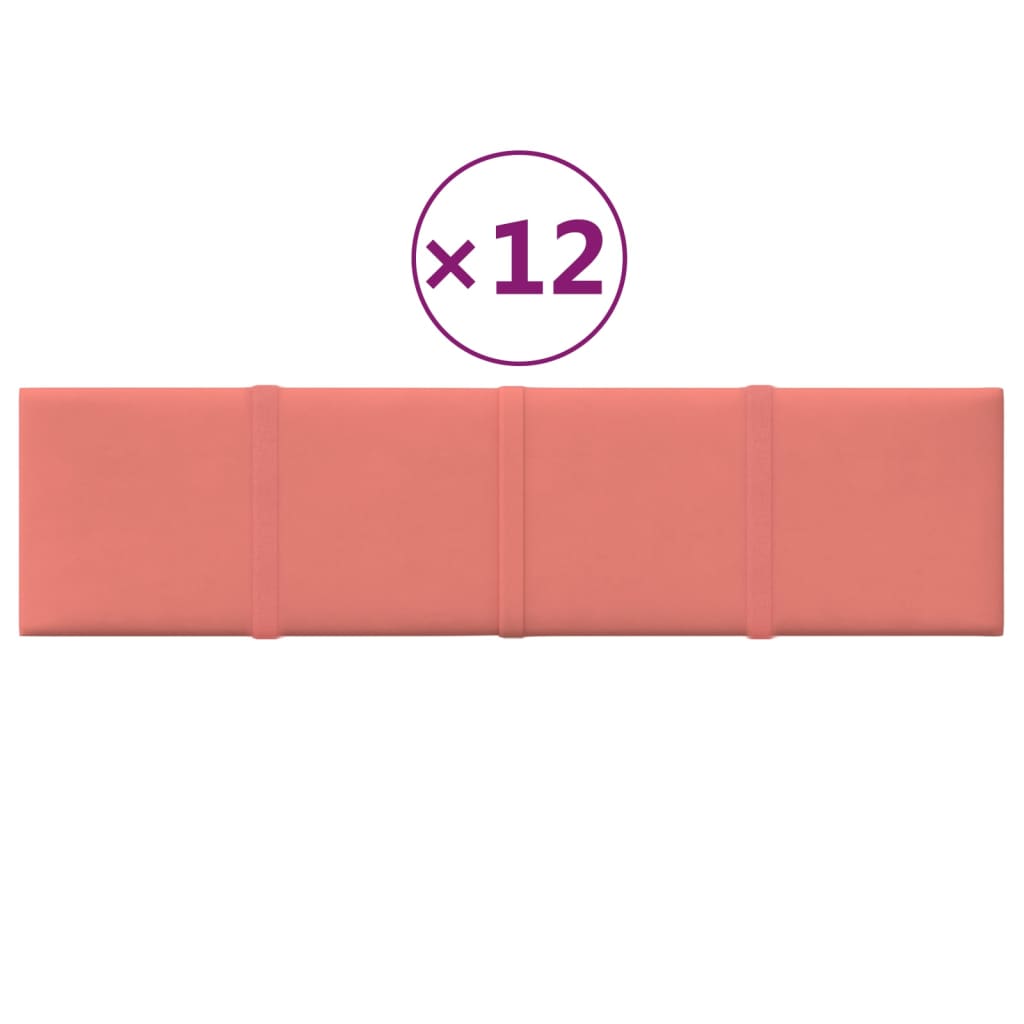 Vidaxl vægpaneler 12 st 1,08 m² 60x15 cm fløjl lyserød