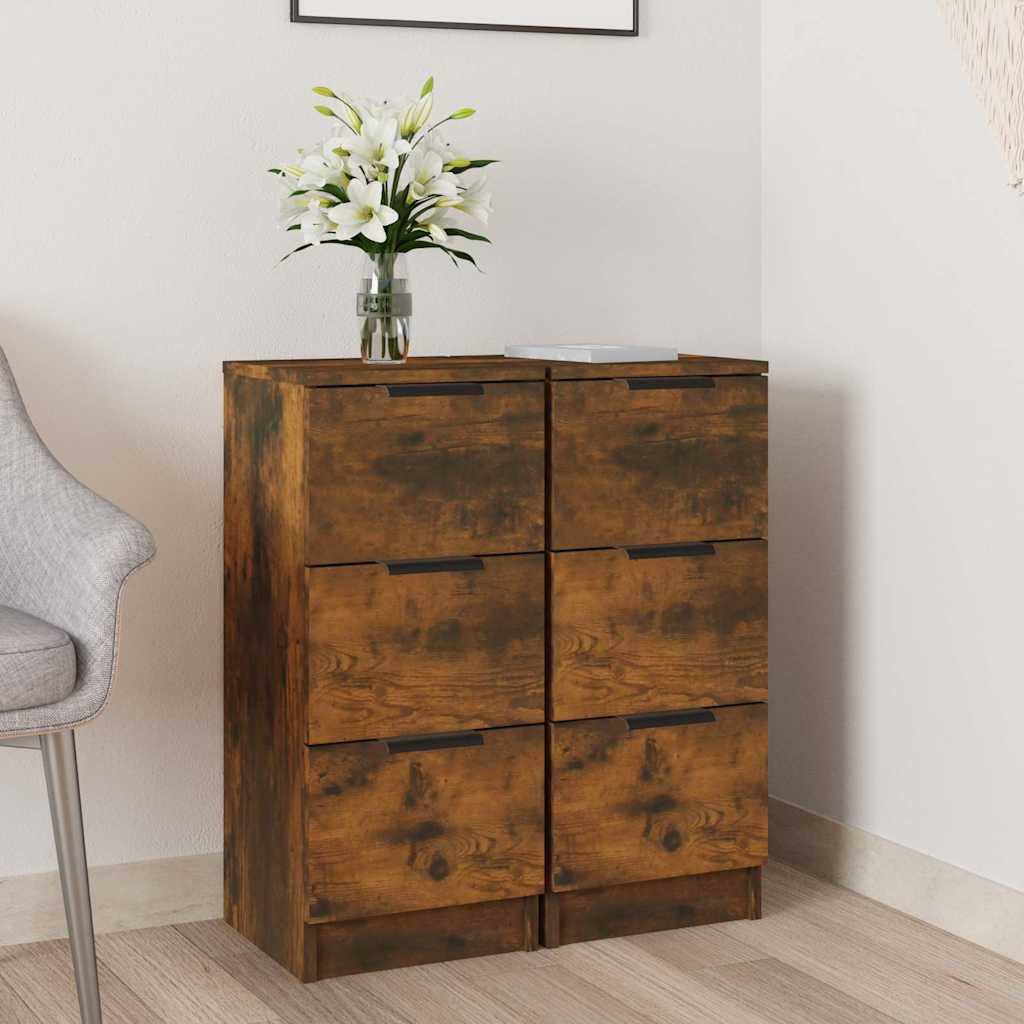 Vidaxl dressoirs 2 st 30x30x70 cm bewerkt hout gerookt eikenkleurig