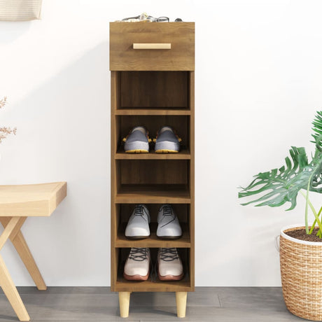 Vidaxl Shoe Cabinet 30x35x105 cm skåret træbrun eg farve