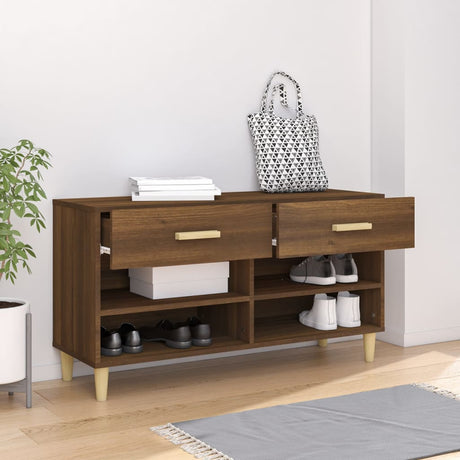 Vidaxl Shoe Cabinet 102x35x55 cm skåret træbrun eg farve