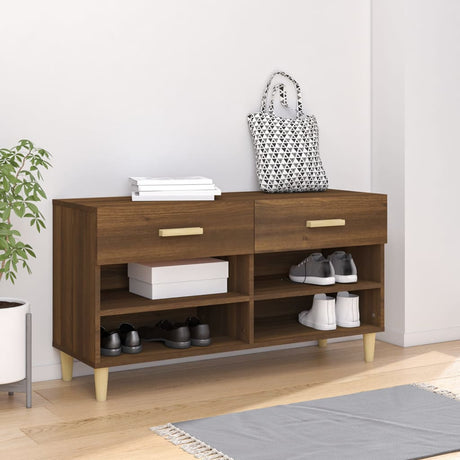 Vidaxl Shoe Cabinet 102x35x55 cm skåret træbrun eg farve