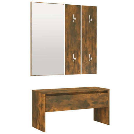 Vidaxl garderobe set bewerkt hout gerookt eikenkleurig