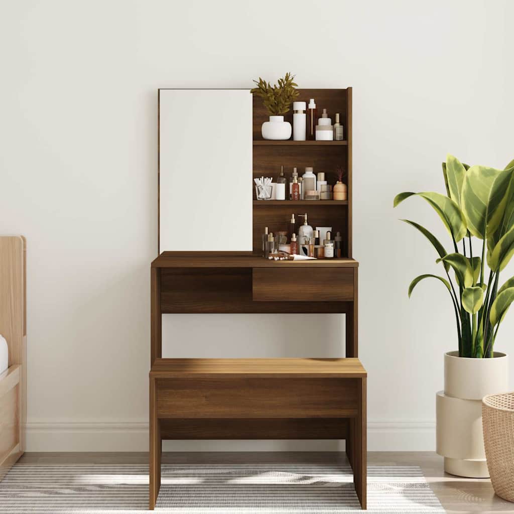 Vidaxl kaptafel met spiegel 74,5x40x141 cm bruin eikenkleur
