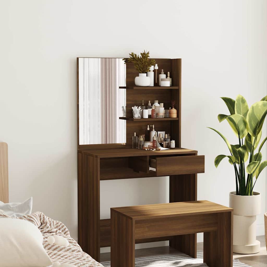Vidaxl kaptafel met spiegel 74,5x40x141 cm bruin eikenkleur