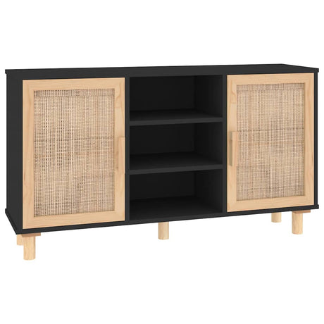 Vidaxl dressoir 105x30x60 cm massief grenen hout en rattan zwart