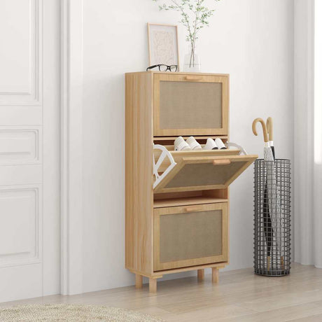 Vidaxl Shoe Cabinet 52x25x115cm forarbejdet træ Natural Rattan Brown
