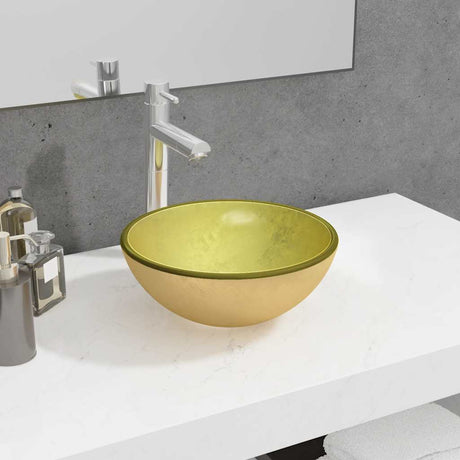 Vidaxl Washbasin 30x12 cm tempereret glasguldfarvet