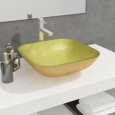 Vidaxl Washbasin 42x42x14 cm glasguldfarvet