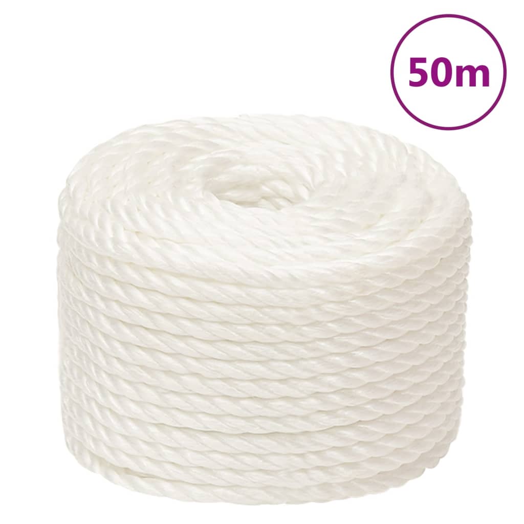 Vidaxl arbejdstov 12 mm 50 m polypropylen hvid