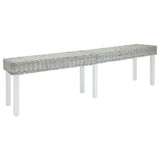 Vidaxl bankje 160x35x45 cm natuurlijk kubu rattan en mahoniehout wit