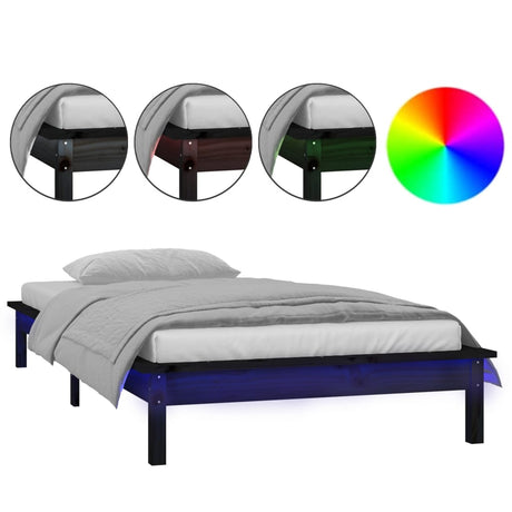 Vidaxl bedframe led massief hout zwart 100x200 cm